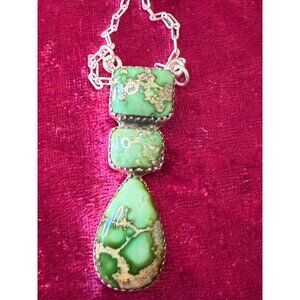 Sonoran Gold Turquoise Pendant Necklace 925 Sterling Silver Vintage Chain